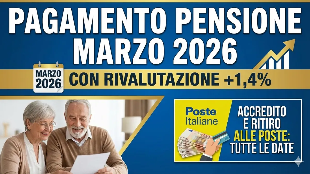 Pagamento Pensione Marzo 2026 con Rivalutazione 1,4%: Accredito e Ritiro alle Poste, Tutte le Date